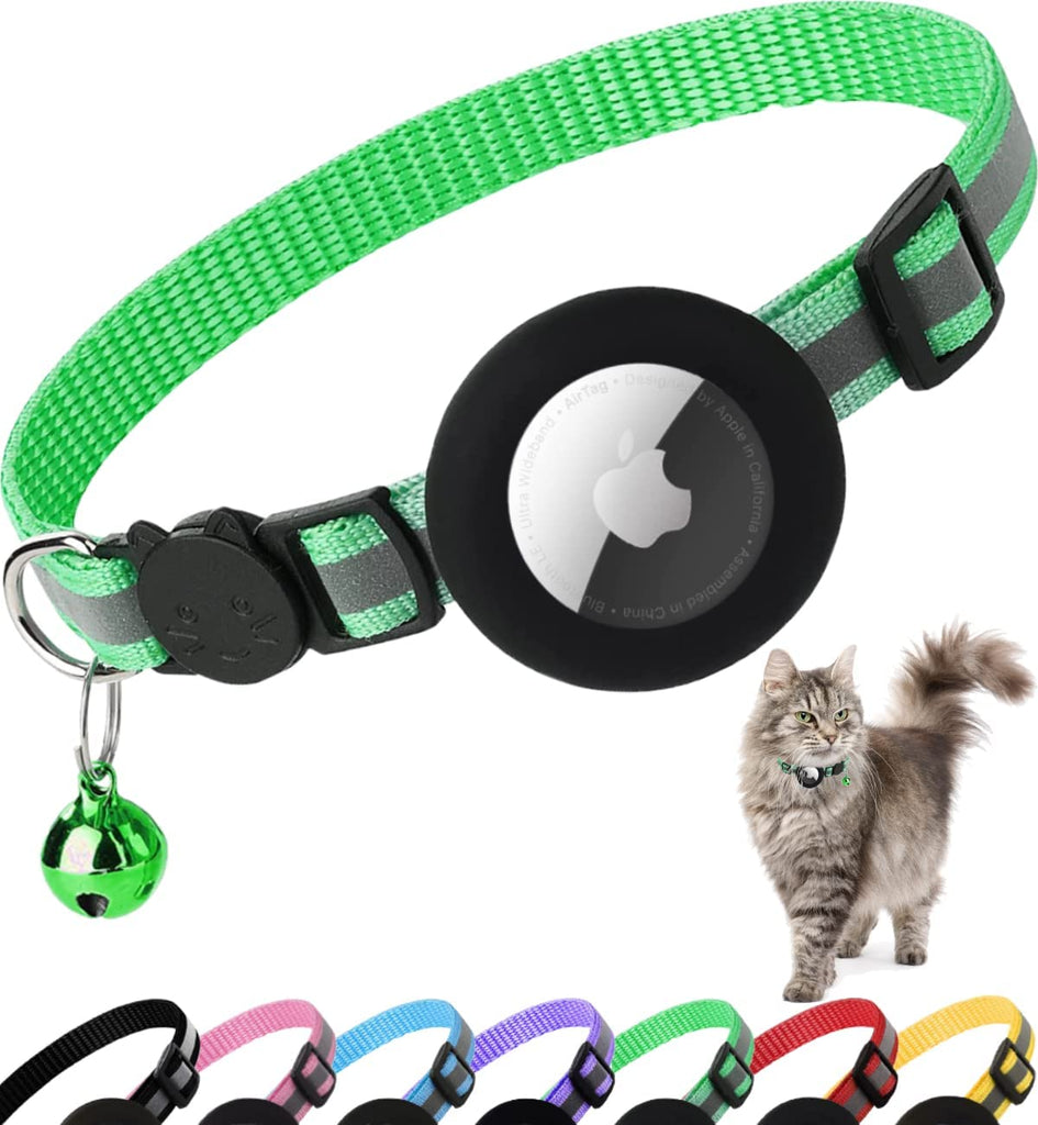 Airtag Cat Collar Breakaway, Reflective Kitten Collar with Apple Air Tag Holder and Bell for Girl Boy Cats, 0.4 Inches in Width and Lightweight (Blue)