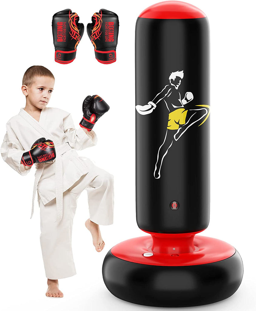 QPAU Larger Stable Punching Bag for Kids, Tall 66 Inch Inflatable Boxing Bag, Gifts for Boys & Girls Age 5-12 for Practicing Karate, Taekwondo, MMA and to Relieve Pent up Energy in Kids and Adults