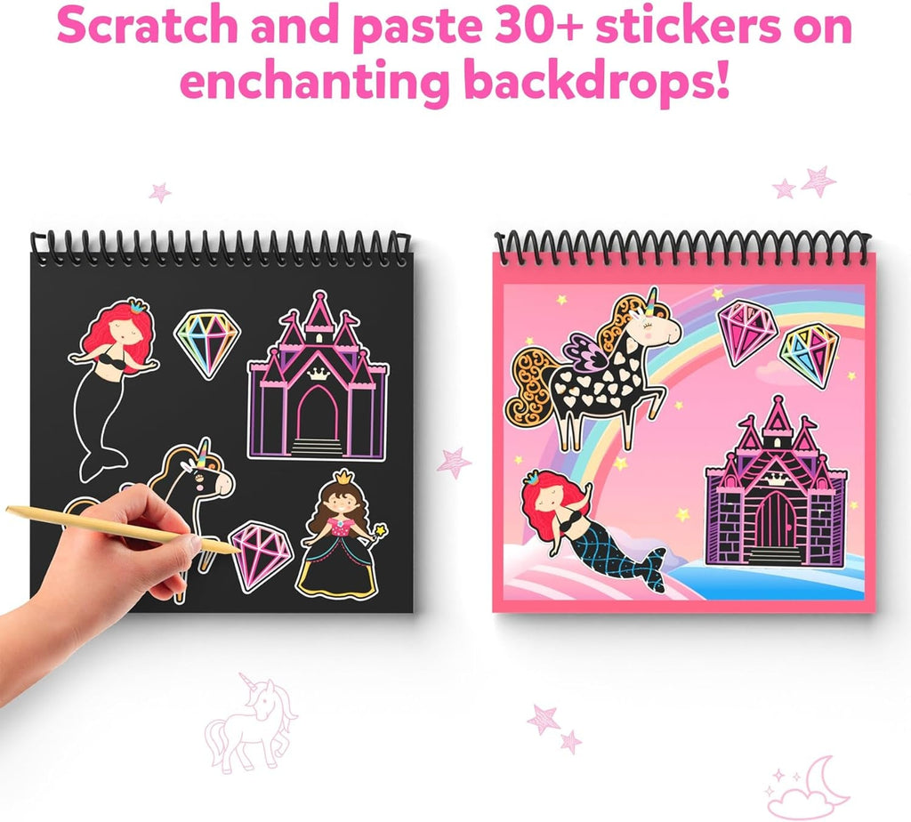 "Enchanting Scratch Art Book for Kids - Unleash Creativity with Unicorns & Princesses! Perfect Craft Kit, DIY Activity, and Sticker Set. Ideal Gift for Toddlers, Girls & Boys Ages 3-8. Great for Travel!"