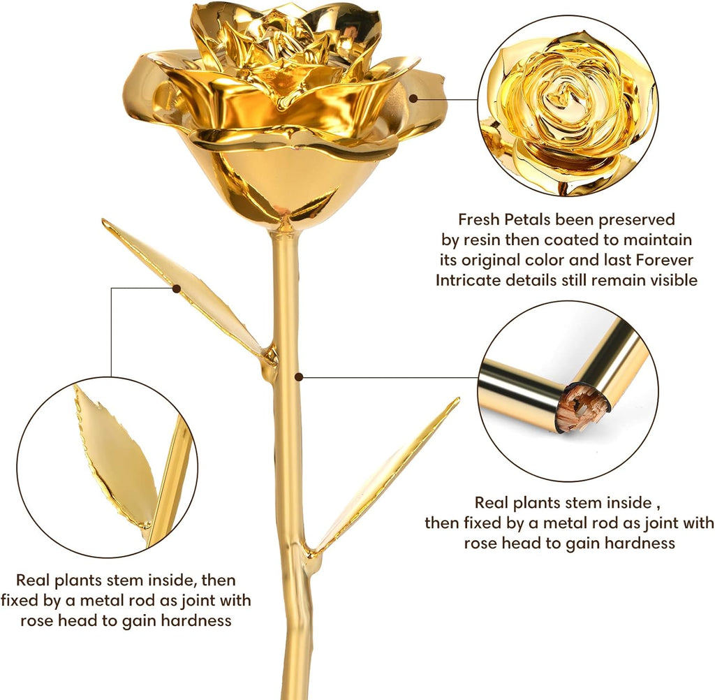 "Exquisite Anthonic 24K Gold Dipped Rose - A Unique and Romantic Gift for Her on Birthdays, Anniversaries, Valentine's Day, and Mother's Day"