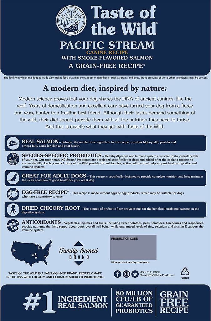 Taste of the Wild Pacific Stream Grain-Free Dry Dog Food with Smoke-Flavored Salmon 28Lb