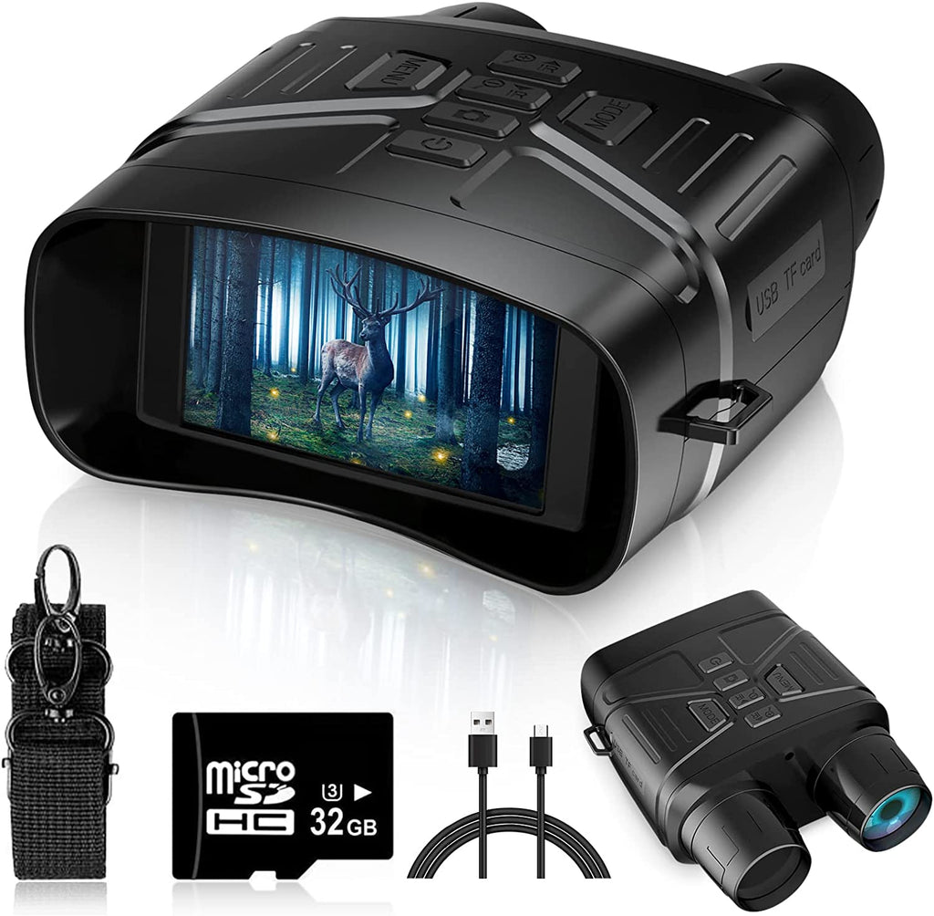 "Enhanced Night Vision Goggles - Capture Stunning 4K Photos and Videos with Large 3'' Screen, Includes 32GB Memory Card & Rechargeable Battery - Perfect for Adults"