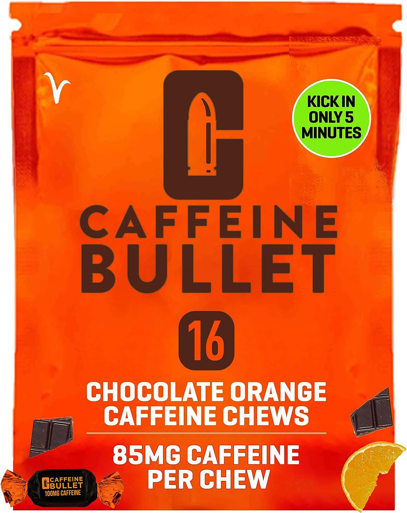 "Boost Your Energy and Performance with Caffeine Bullet 40 Chocolate Chews - Delicious Chocolate Orange Energy Gummies with 85mg of Caffeine. Power Up Your Cycling, Endurance Sports, and Stay Awake!"
