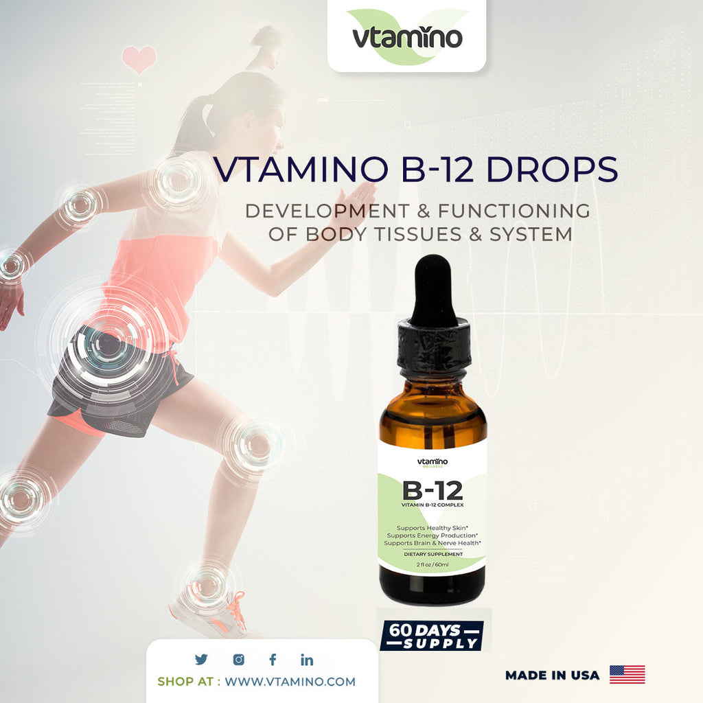 vtamino B-12 Drops (2oz/60ml) - Development & Functioning of Body Tissues & System (60 Days Supply)