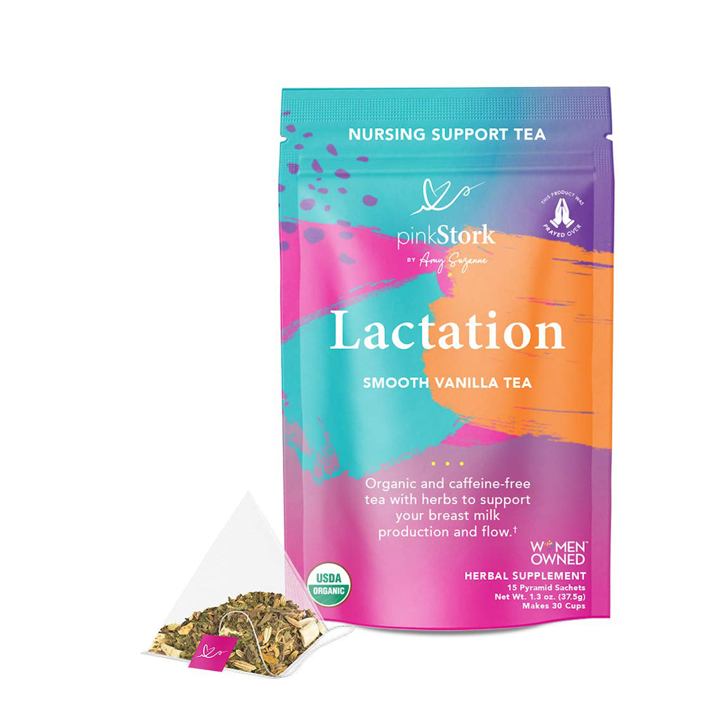 PinkStork Lactation Support smooth vanilla tea- Nursing Support Tea- 15 Pyramid Sachet- Makes 30 Cups
