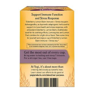 Yogi Tea Elderberry Lemon Balm Immune + Stress - 16ct - Support Immune Function and Stress Response