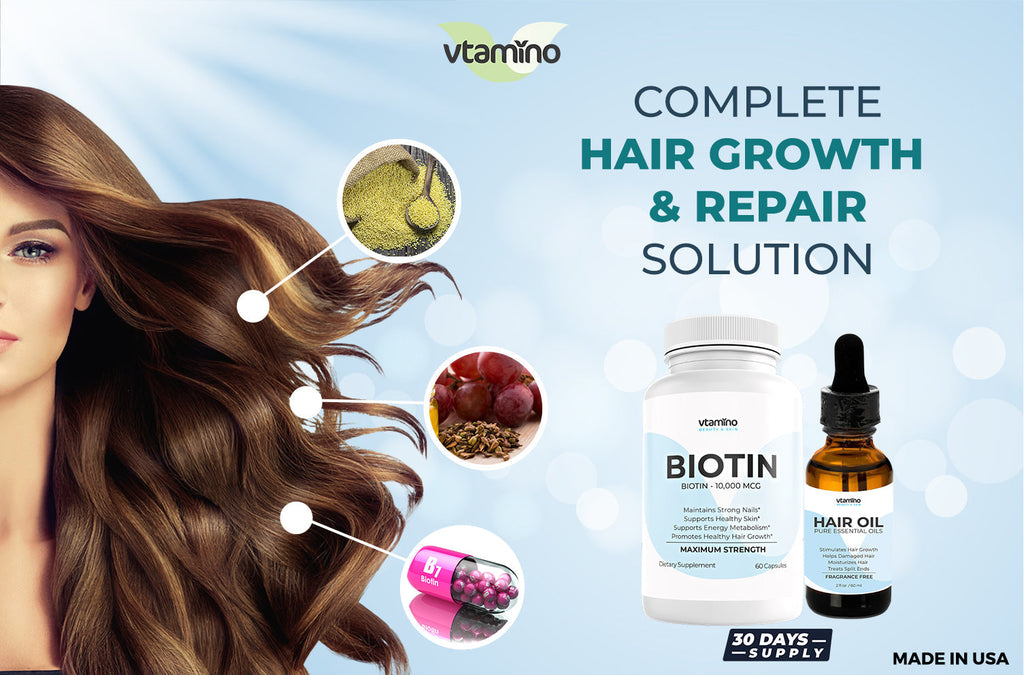 vtamino Hair Care Solution of 2 Pieces – Stimulate Hair Growth & Stop Hair Loss (30 Days Supplies)