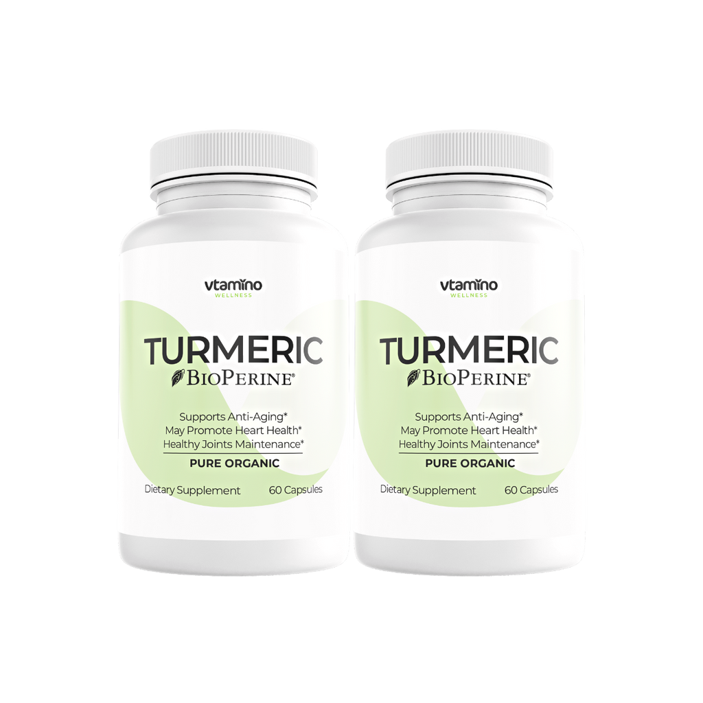 vtamino Organic Turmeric w/Bioperine – Anti-Aging & Joint Support Supplement (30 Days Supply)