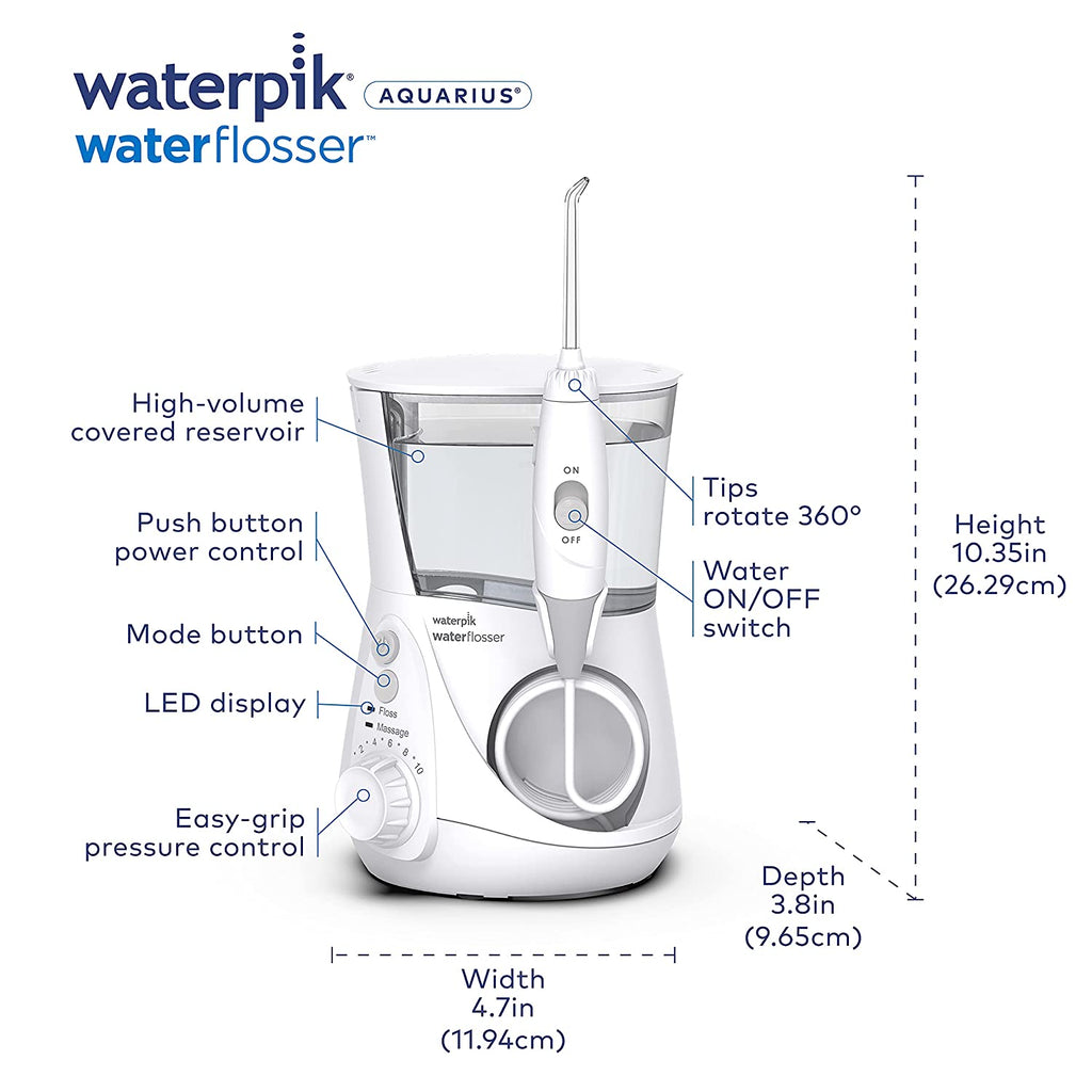 Waterpik Aquarius Water Flosser Professional for Teeth, Gums, Braces, Dental Care, Electric Power with 10 Settings, 7 Tips for Multiple Users and Needs, ADA Accepted, White WP-660