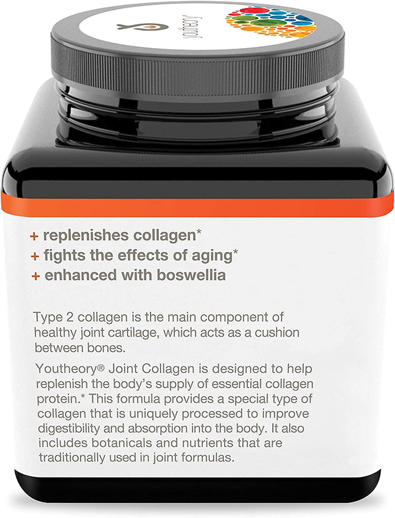 Youtheory Joint Collagen Pills Advanced with Boswellia Extract, Joint Support Supplement, Hydrolyzed Collagen Peptides for Women and Men, 120 Collagen Capsules