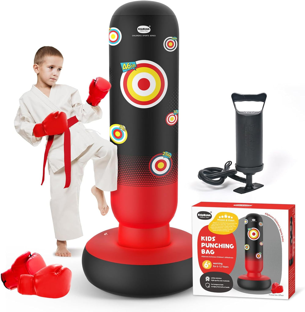Kilpkonn Punching Bag for Kids, 67" Inflatable Punching Bag with Gloves and Pump