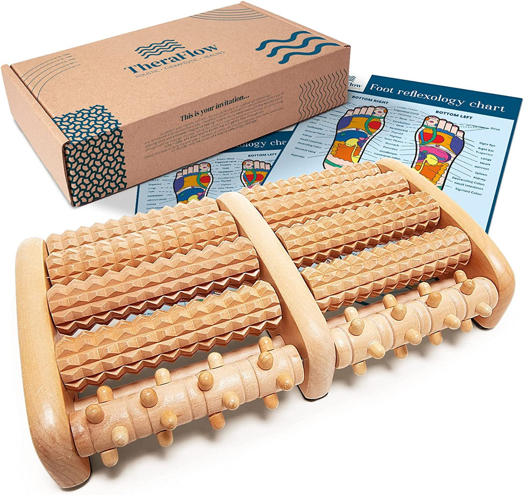 "Ultimate Foot Relief: TheraFlow Wooden Foot Massager for Plantar Fasciitis, Neuropathy, and Stress Relief - Perfect Relaxation Gift for Women and Men - Say Goodbye to Foot Pain and Heel Spur Pain!"