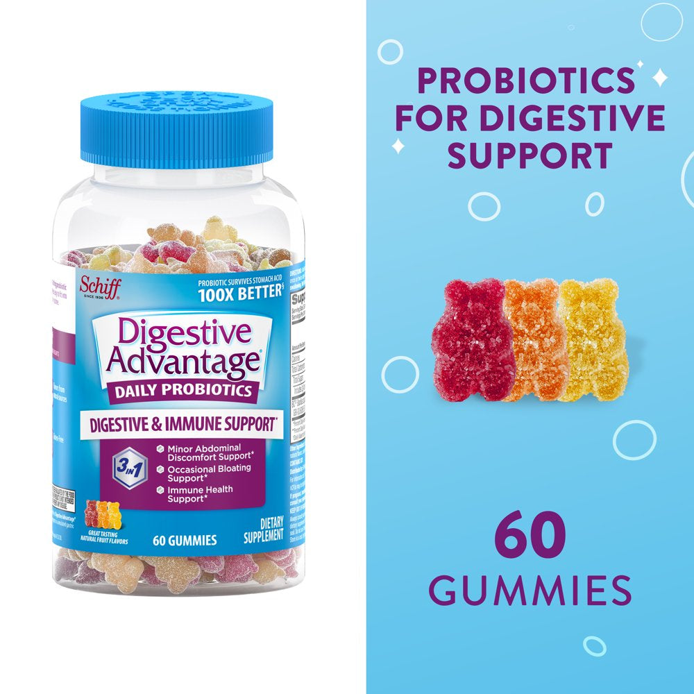 Digestive Advantage Daily Probiotic Gummies, Natural Fruit Flavors - 60 Gummies