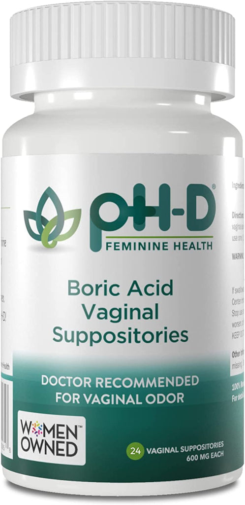 Ph-D Feminine Health - 600 Mg Boric Acid Suppositories - Woman Owned - for Vaginal Odor Use - 24 Count
