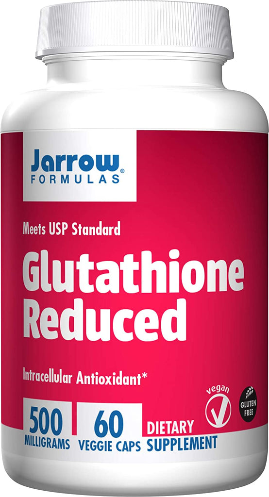 Jarrow Formulas Glutathione Reduced 500 Mg - 60 Veggie Caps - Pharmaceutical Grade Glutathione - Intracellular Antioxidant - Bolsters Regeneration of Vitamin C & E Levels in Body - 60 Servings