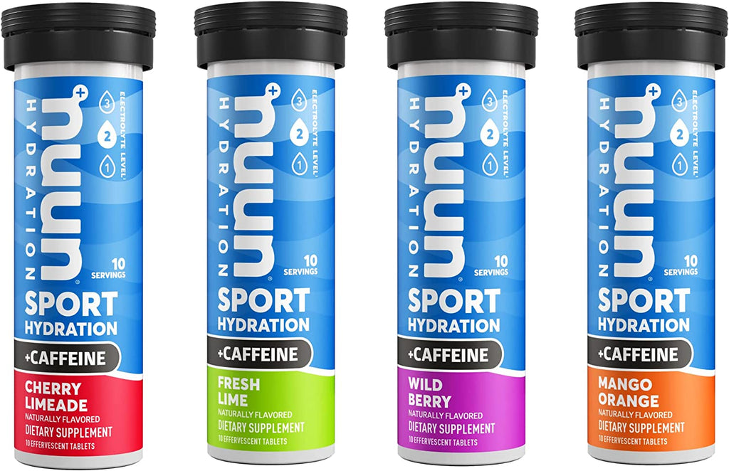 "Boost Your Performance with Nuun Sport + Caffeine Electrolyte Tablets - Stay Hydrated and Energized with our Mixed Flavor Box, 4 Pack (40 Servings)"