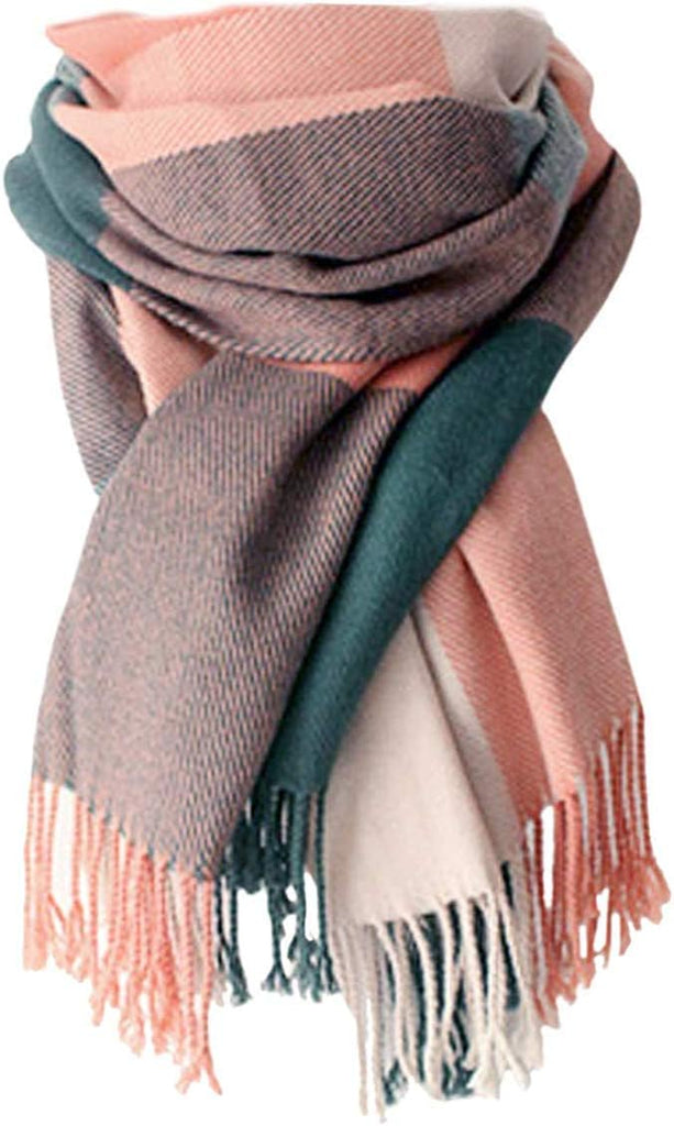 "Cozy up in Style with Ysense Women's Chunky Oversized Plaid Blanket Scarf - The Perfect Winter/Fall Accessory for Warmth and Fashion"