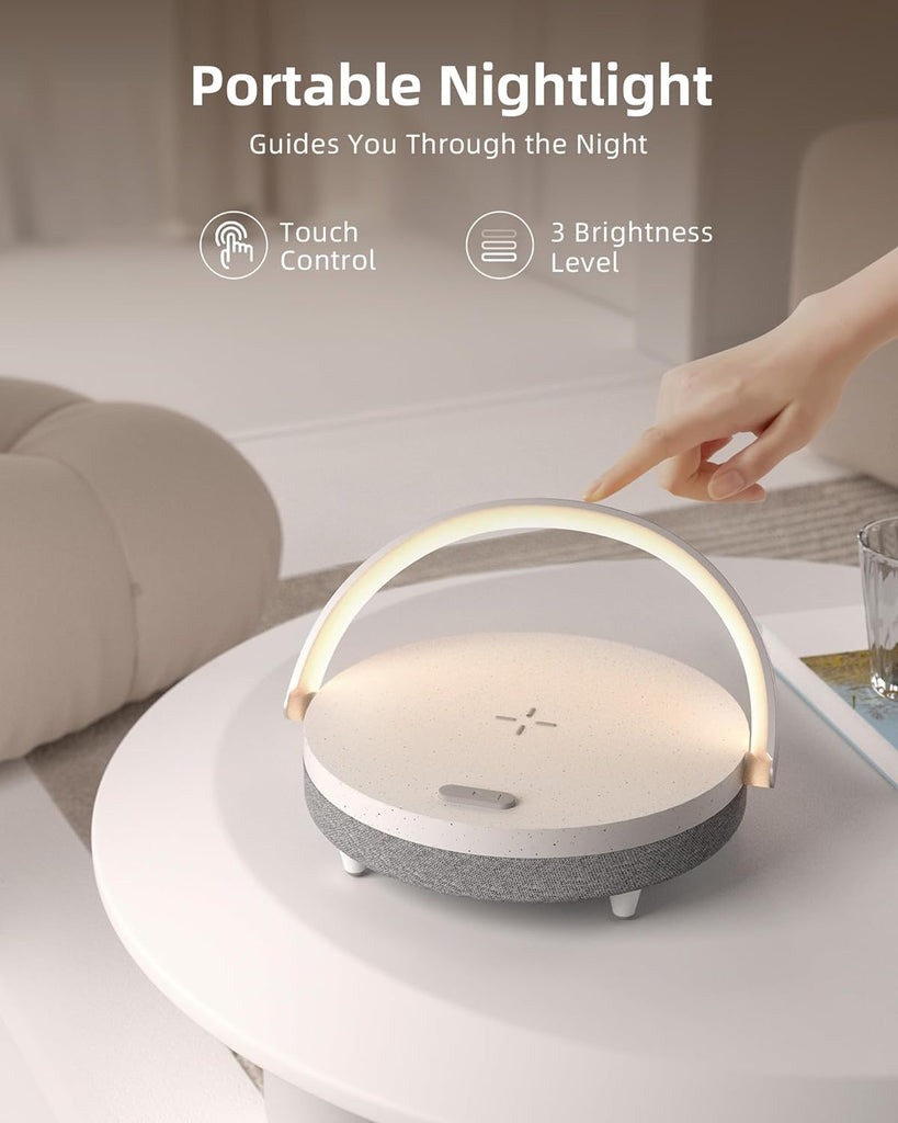 "EZVALO 4-in-1 Touch Lamp: LED Night Light, Bluetooth Speaker, Phone Holder, Wireless Charger - The Perfect Birthday Gift for Everyone!"