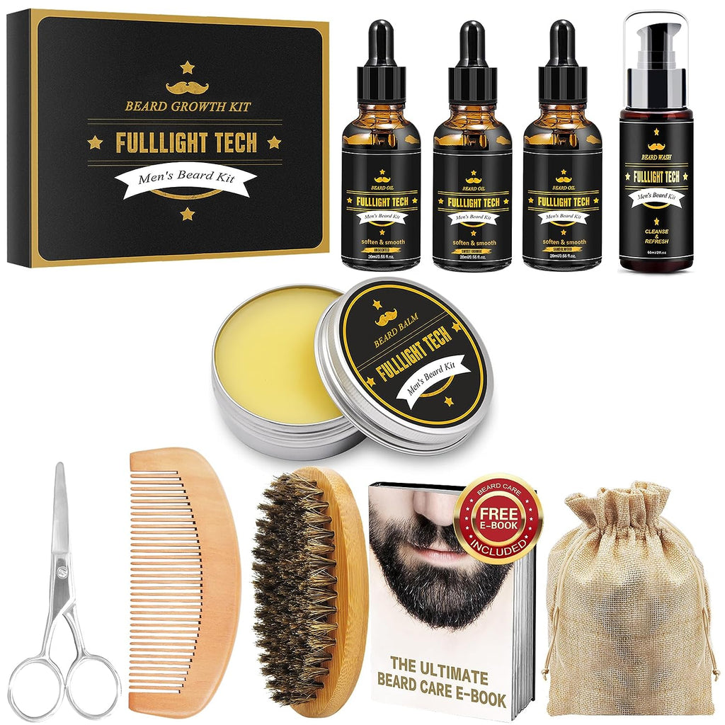 "Ultimate Beard Grooming Kit: Complete Care Package with Beard Wash, Oil, Balm, Comb, Brush, Scissors - Perfect Gift for Men and Husband"