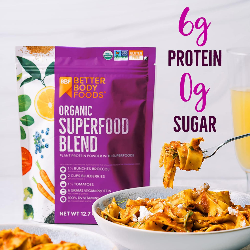 "Boost Your Health with Betterbody Foods Organic Superfood Powder - Packed with Protein, Vitamins C, E, and B12 (12.7 Oz.)"