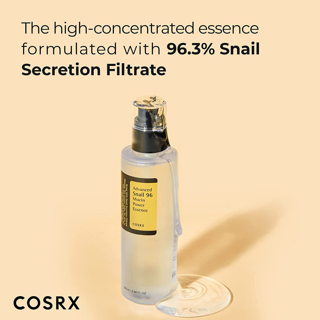 COSRX Snail Mucin 96% Power Repairing Essence 3.38 Fl.Oz, 100Ml, Hydrating Serum for Face with Snail Secretion Filtrate for Dull and Damaged Skin, Not Tested on Animals, No Parabens, Korean Skincare