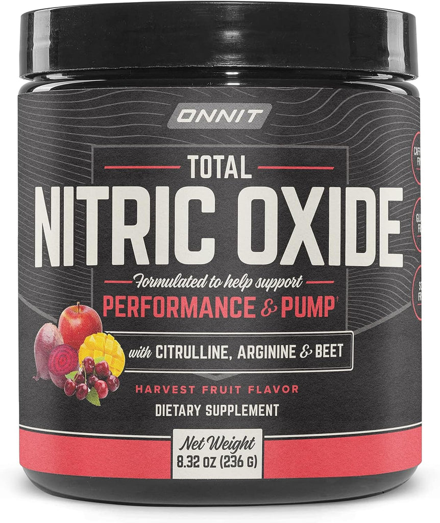 ONNIT Total Nitric Oxide - Caffeine Free Pre Workout Powder W/ Beet Root, L Arginine & L Citrulline Malate | Boost Energy & Recovery | Harvest Fruit Flavor - 20 Servings