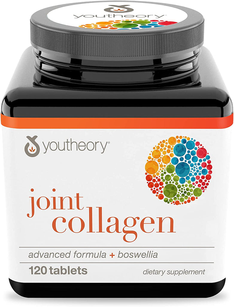 Youtheory Joint Collagen Pills Advanced with Boswellia Extract, Joint Support Supplement, Hydrolyzed Collagen Peptides for Women and Men, 120 Collagen Capsules