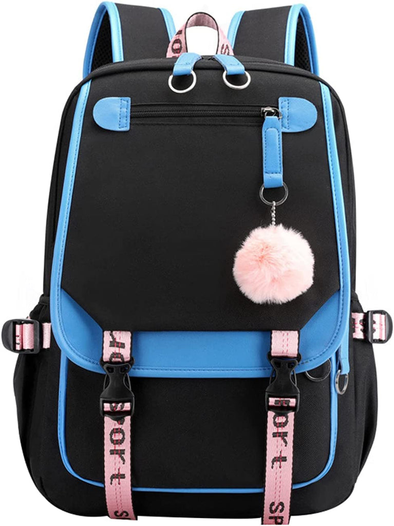 "Stylish and Functional Teenage Girls' Backpack with USB Charge Port - Perfect for School and Outdoor Adventures (21 Liters, White Black)"