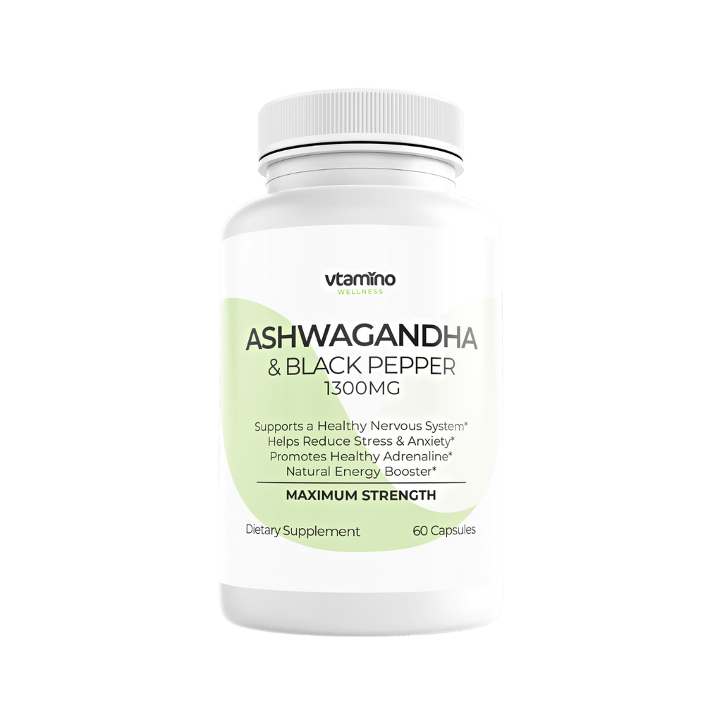 Vtamino Organic Ashwagandha with Black Pepper- Anxiety, Stress Relief, Thyroid Support & Sleep Aid (30 Days Supply)