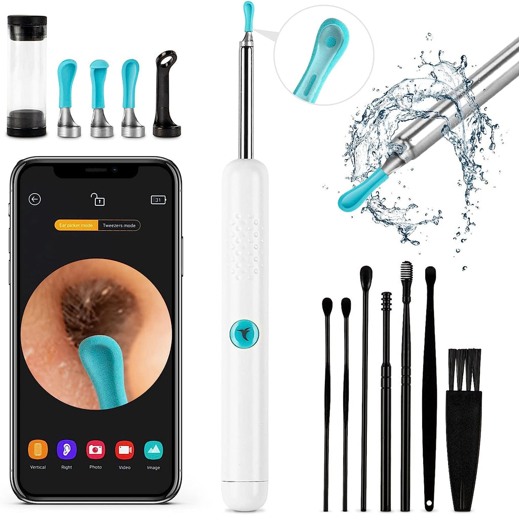 Ear Wax Removal Tool Camera - R1 Upgraded Anti-Fall off Eartips Ear Cleaner with Camera, Wireless Otoscope with 1080P HD Waterproof Ear Camera, Earwax Removal Kit for Iphone, Android, Black