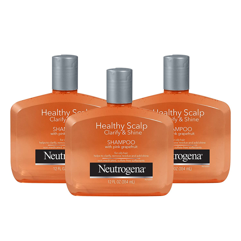 Neutrogena Exfoliating Healthy Scalp Clarify & Shine Shampoo for Oily Hair and Scalp, Anti-Residue Shampoo with Pink Grapefruit, Ph-Balanced, Paraben & Phthalate-No, Color-Safe, 12 Fl Oz (Pack of 3)