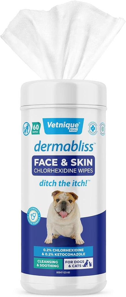 Vetnique Labs Dermabliss Dog Allergy and Itch Relief, Skin and Coat Health Supplements and Grooming Supplies with Omega 3-6-9, Biotin - Ditch the Itch (Allergy Chews, 30Ct)