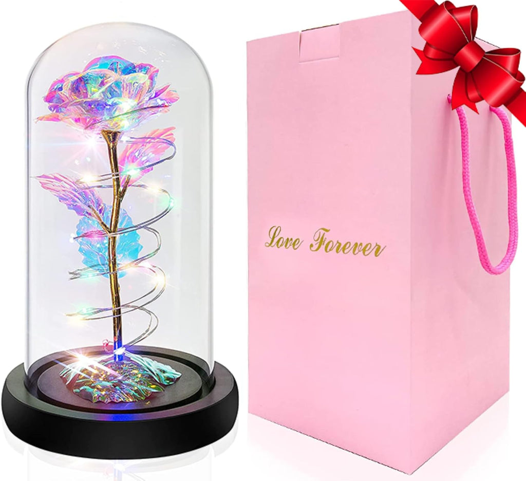 "Enchanted Galaxy Rose: The Perfect Gift for Her - Personalized, Unique, and Timeless. Ideal for Mom, Wife, Daughter, or Any Special Woman in Your Life. Make this Christmas Unforgettable with this Stunning Glass Rose Flower."