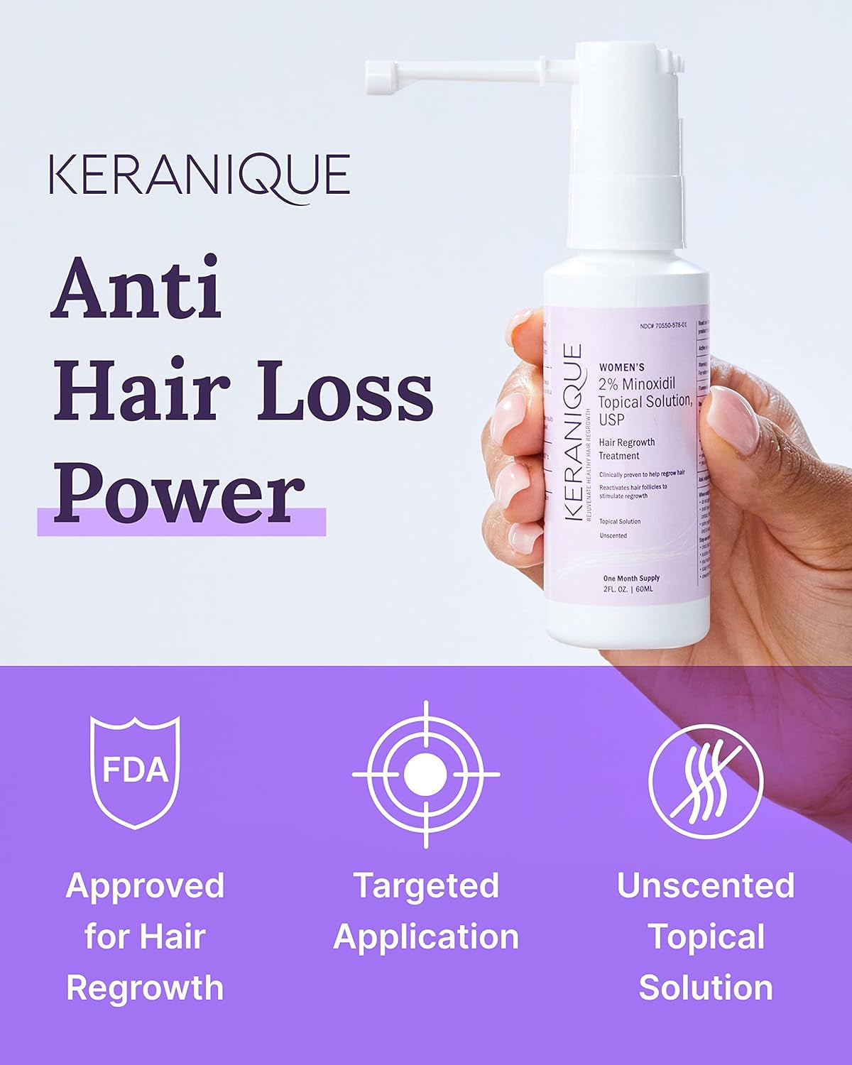 "Keranique Hair Regrowth Treatment for Women - Boost Hair Growth & Thickness - Targeted Scalp Solution for Hair Loss & Thinning - Easy Precision Spray Application - 2 Fl Oz"