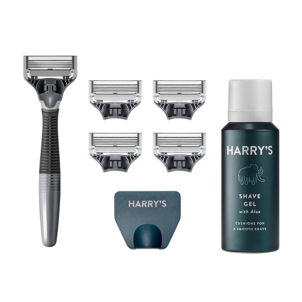 "Ultimate Men's Grooming Kit: Harry's Razor Set with 5 Refills, Travel Cover, and Shave Gel - Experience the Perfect Shave!"
