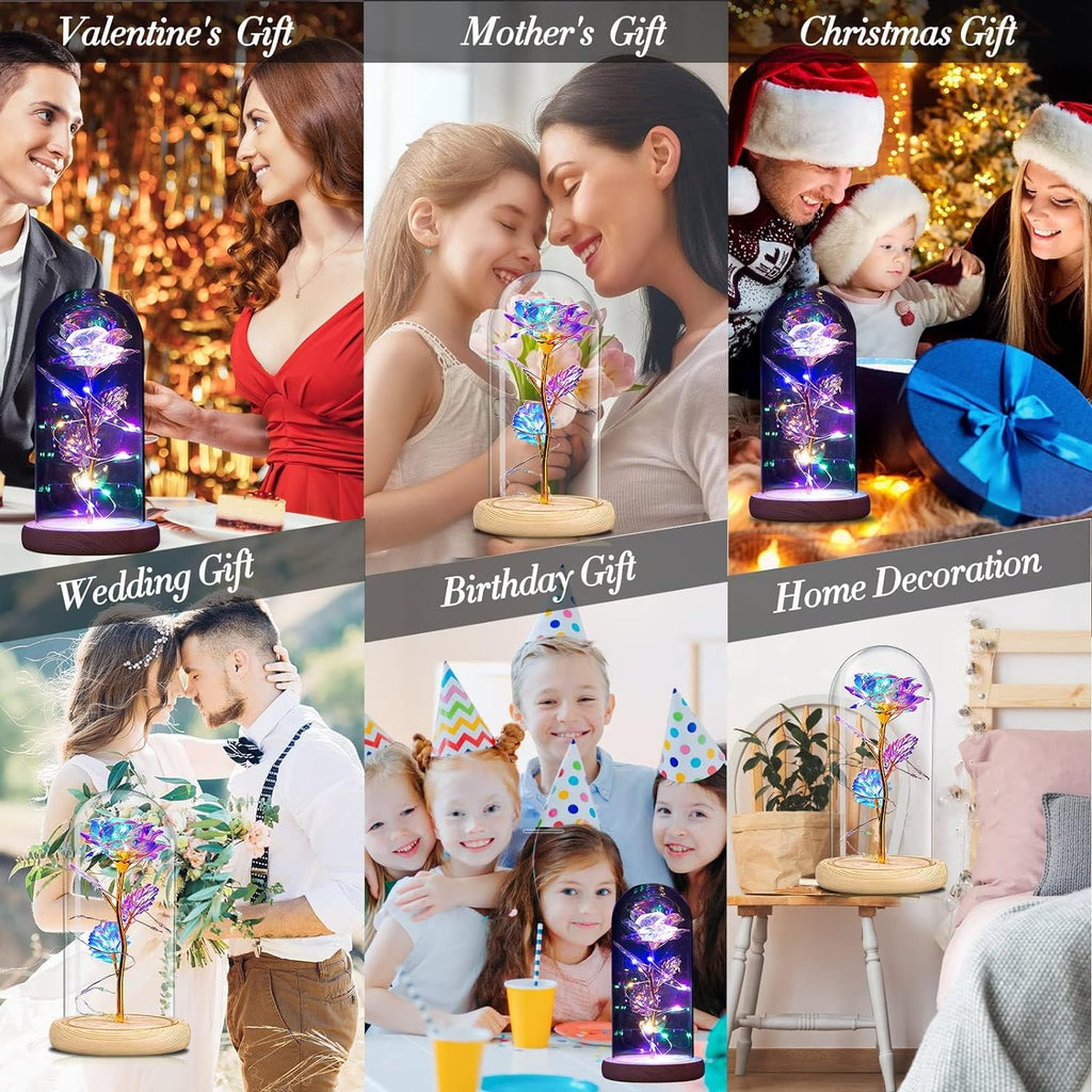 "Enchanting Rainbow Galaxy Glass Flowers - Perfect Gifts for Women on Christmas, Birthdays, and Special Occasions!"