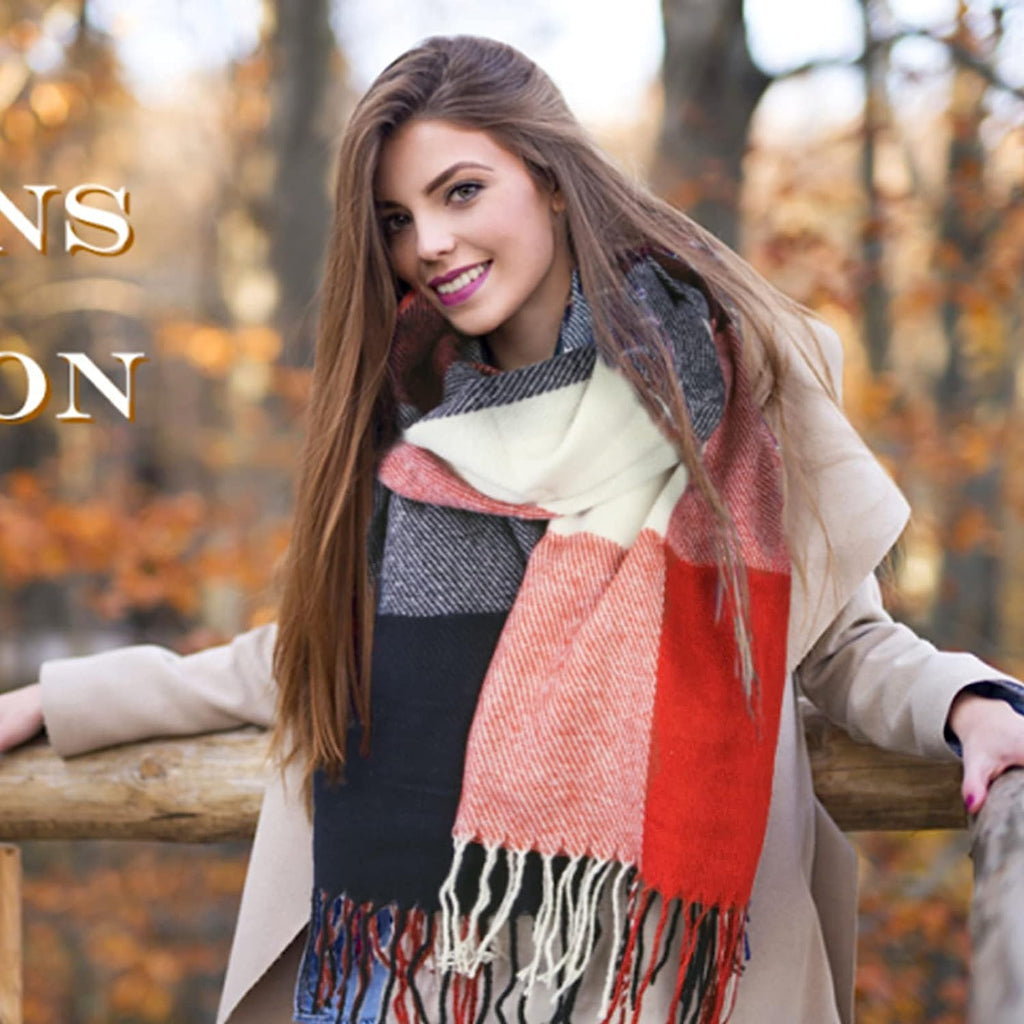 "Stay Cozy and Chic with Loritta Women's Plaid Scarf - Stylish Long Shawl Wrap for Winter, Perfect Gift for Her!"