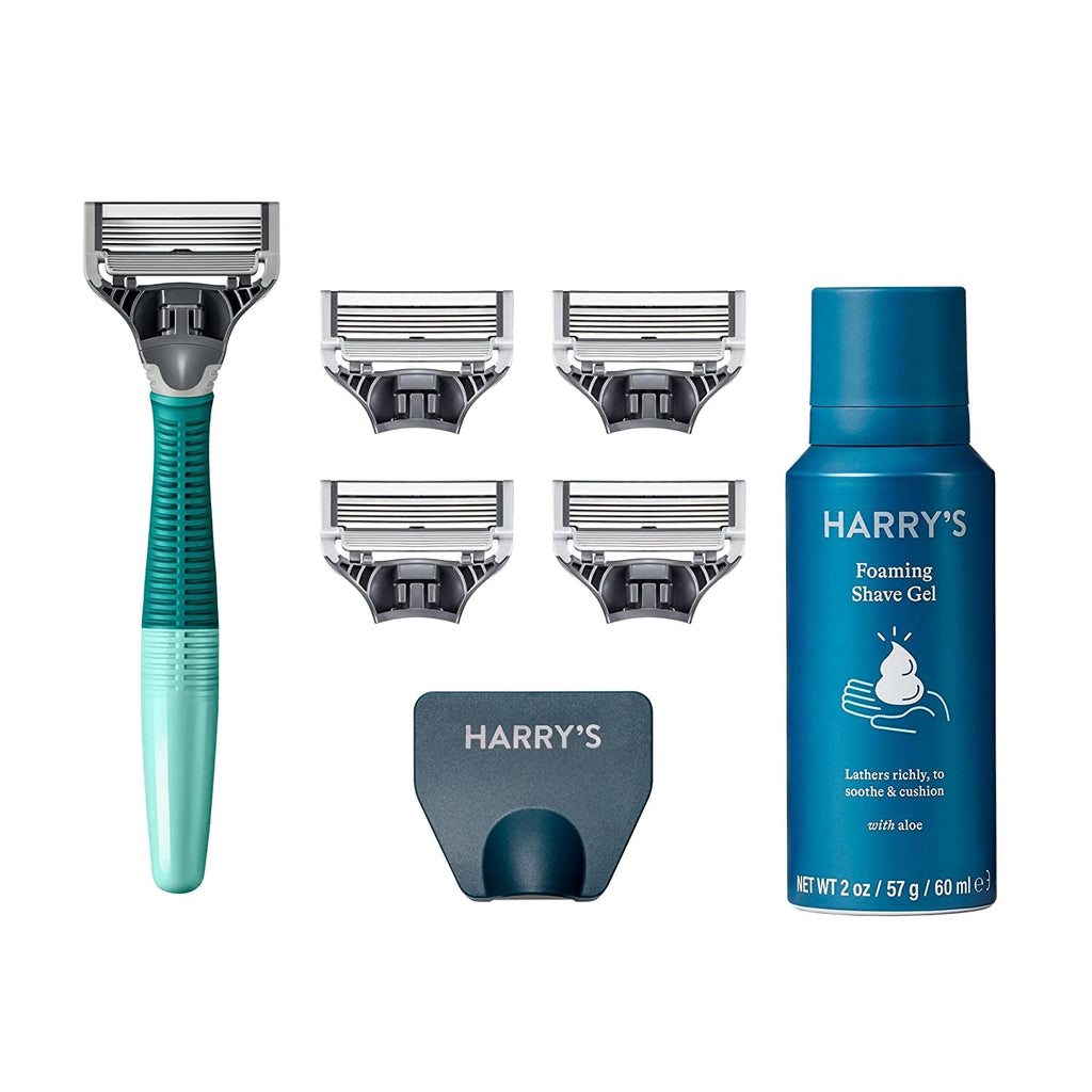 "Ultimate Men's Grooming Kit: Harry's Razor Set with 5 Refills, Travel Cover, and Shave Gel - Experience the Perfect Shave!"