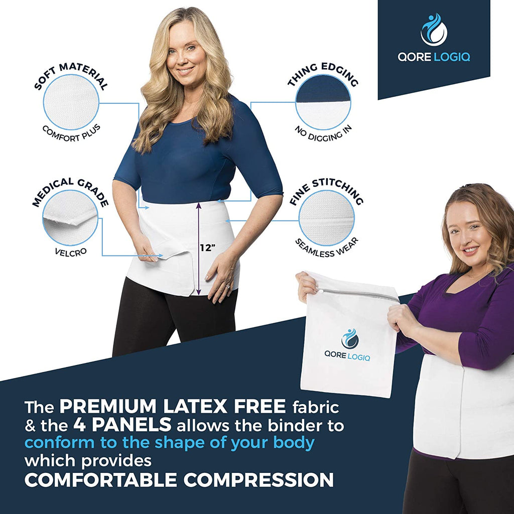 QORE LOGIQ plus Size Abdominal Binder Post Surgery for Larger Men + Women - Postpartum Belly Band - Compression Garment - Hernia Belt for Men + Woman - C Section Belly Binder - Adjustable (12 INCH 4XL)