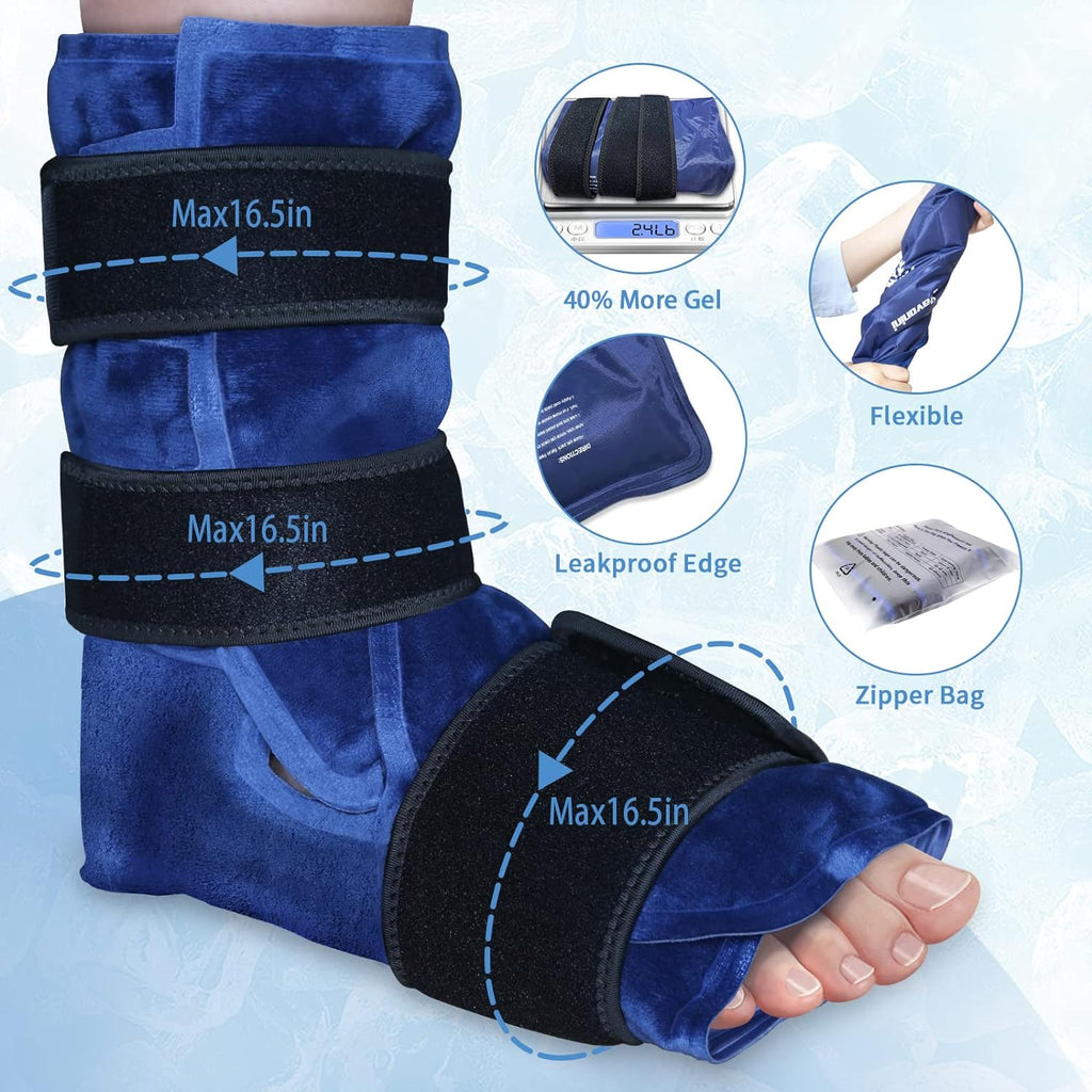"Ultimate XL Ankle Foot Ice Pack Wrap - Fast Relief for Foot Injuries, Plantar Fasciitis, and More! Full Coverage, Reusable Gel Ice Packs for Maximum Comfort and Healing - Beat the Pain with our Blue Wrap!"