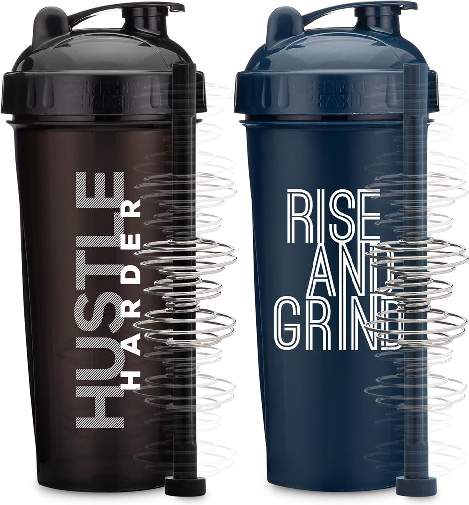 "Motivational Protein Shaker Bottle Set - Stay Inspired and Hydrated with GOMOYO's 3-Pack 28-Ounce Shaker Bottles in Silver, Blue, & Black - BPA Free, Dishwasher Safe, and Includes Action-Rod Mixer"
