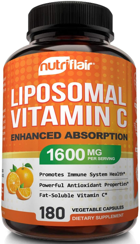 "Boost Your Immune System and Collagen Production with Nutriflair Liposomal Vitamin C - High Absorption, Fat Soluble Capsules for Maximum Benefits, Non-GMO, Vegan Formula"