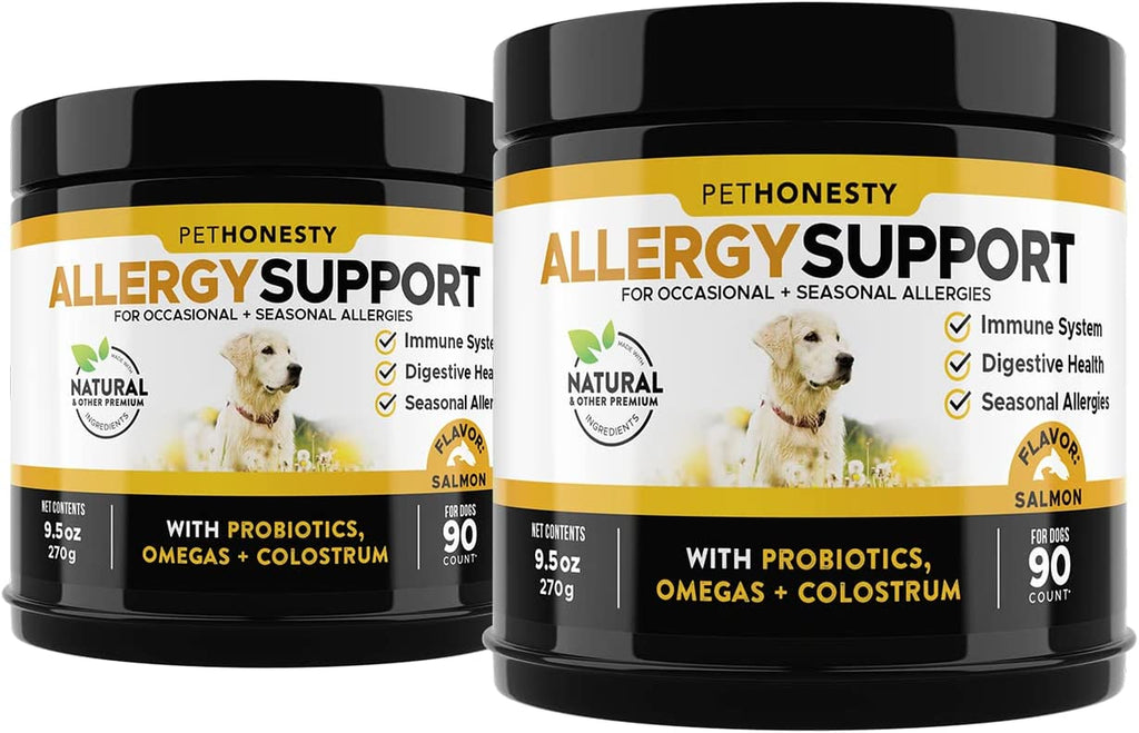 Pethonesty Dog Allergy Relief Chews, Omega 3 Salmon Fish Oil Probiotic Supplement for Anti-Itch, Hot Spots, and Seasonal Allergies (Salmon)