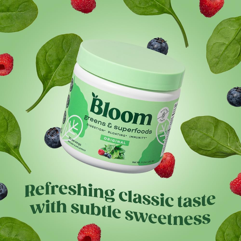 "Bloom Nutrition Super Greens Powder Smoothie and Juice Mix with Gut-Friendly Probiotics, Say Goodbye to Digestive Issues and Bloating, Includes Original Flavor and Bonus Milk Frother High Powered Hand Mixer"
