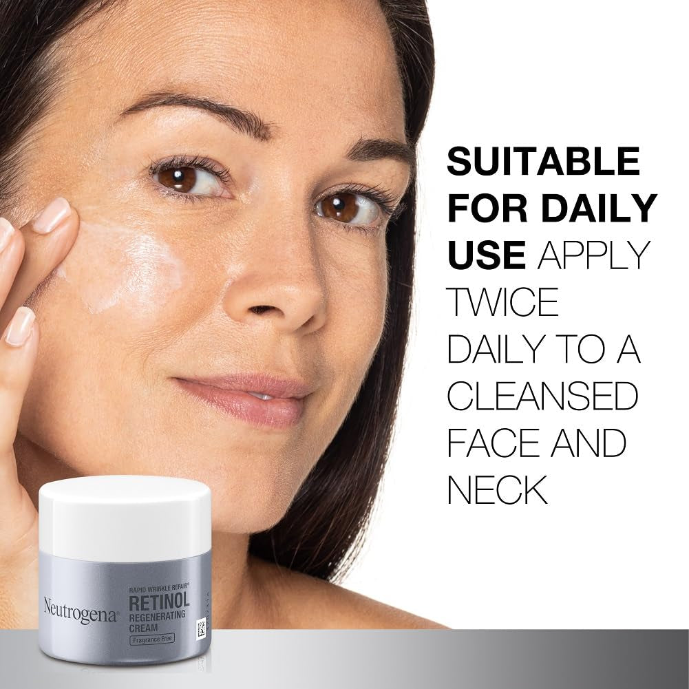 Neutrogena Rapid Wrinkle Repair Retinol Face Moisturizer, Fragrance Free, Daily Anti-Aging Face Cream with Retinol & Hyaluronic Acid to Fight Fine Lines, Wrinkles, & Dark Spots, 1.7 Oz