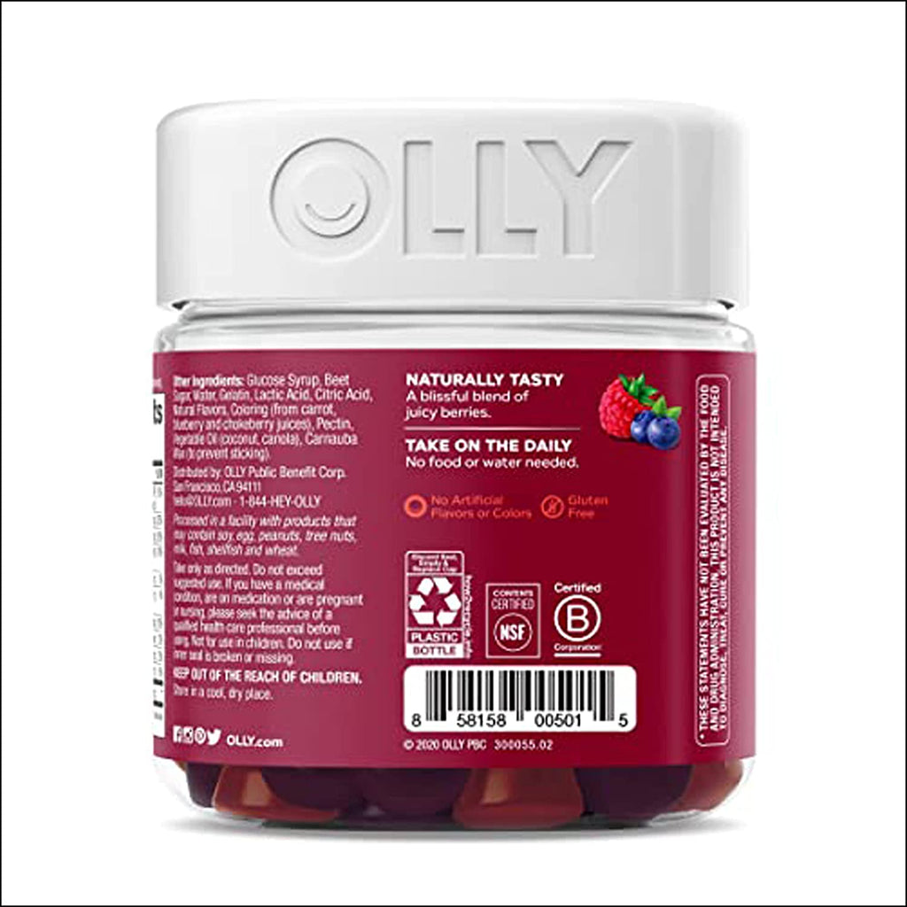 OLLY Women'S Multivitamin Gummy, Overall Health and Immune Support, Vitamins A, D, C, E, Biotin, Folic Acid, Adult Chewable Vitamin, Berry, 45 Day Supply - 90 Count (Pack of 1) - Free & Fast Delivery