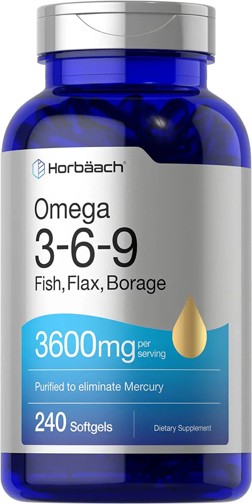 Horbaach Triple Omega 3-6-9 3600 Mg 240 Softgels | from Fish, Flaxseed, Borage Oils | Non-Gmo & Gluten Free | by Horbaach