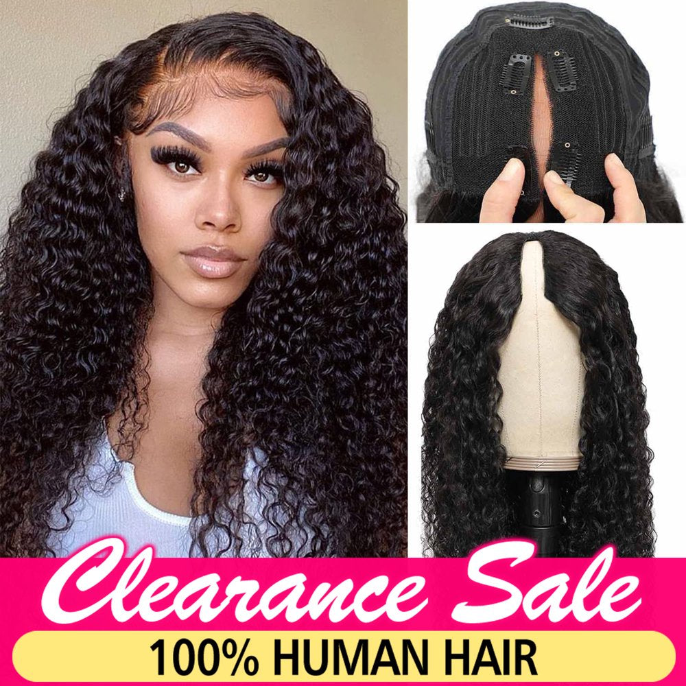 V Part Wigs Human Hair Wigs Deep Wave for Black Women 100%Humanhair Deep Curly Wig Natural Color 180% Density 10A