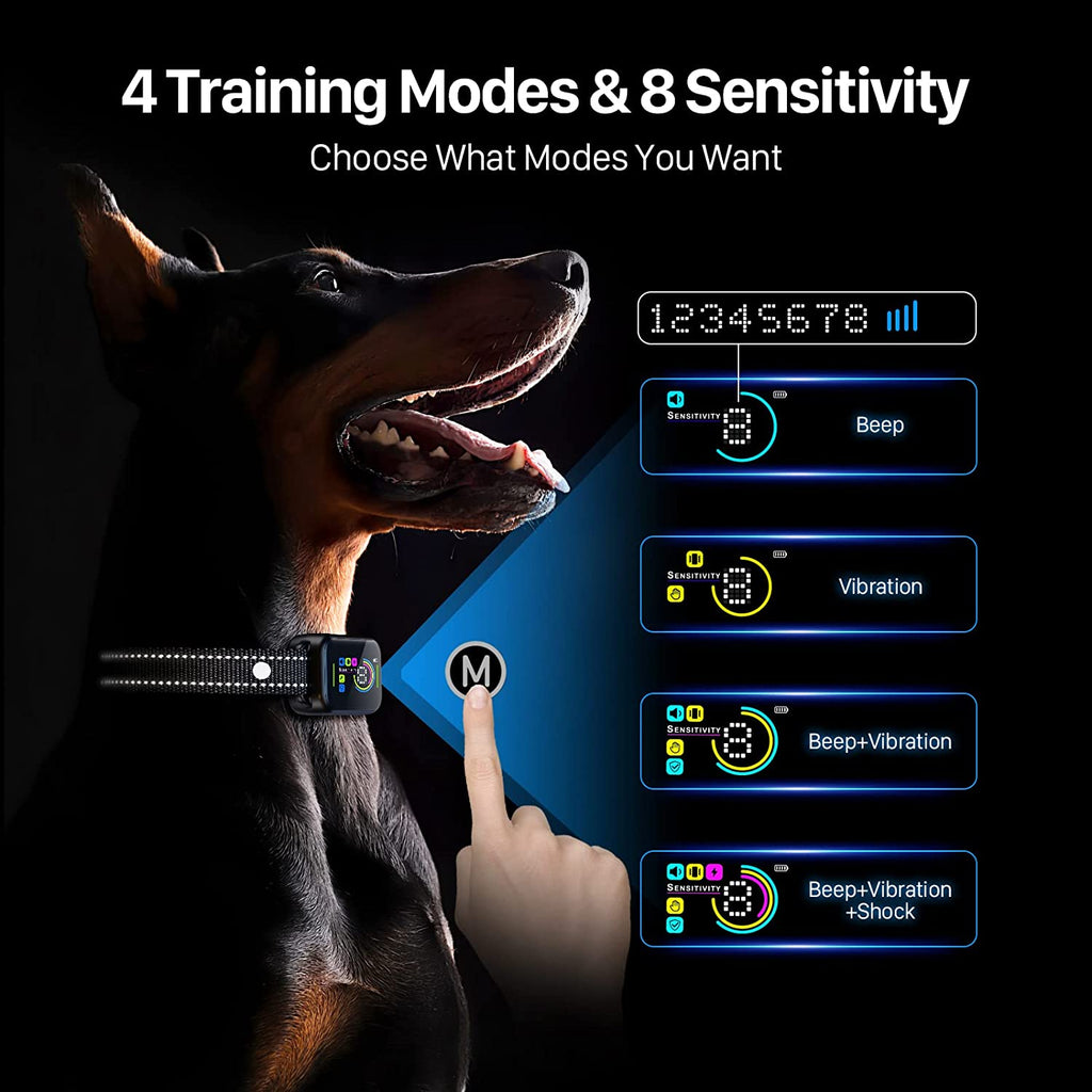 Dog Bark Collar, DINJOO Bark Collar for Large Medium Small Dogs,Smart Bark Collar,Rechargeable anti Barking Training Collar with 8 Adjustable Sensitivity,Bark Shock Collar with Beep Vibration
