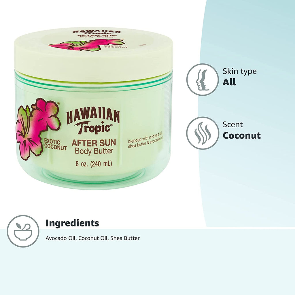 Hawaiian Tropic after Sun Lotion Moisturizer and Hydrating Body Butter with Coconut Oil, 8 Ounce